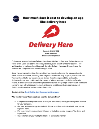 How much does it cost to develop an app like delivery hero
