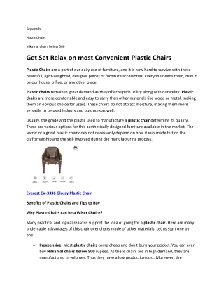 Get Set Relax on most Convenient Plastic Chairs