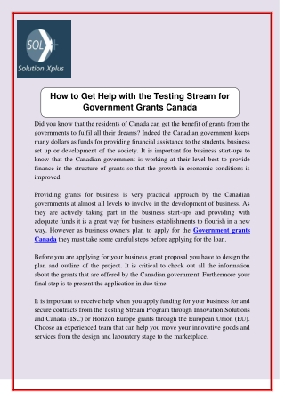 How to Get Help with the Testing Stream for Government Grants Canada