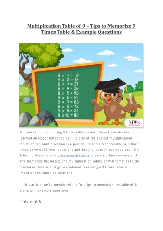 Multiplication Table of 9