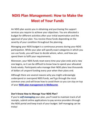 NDIS Plan Management in Melbourne: How to Make the Most of Your Funds