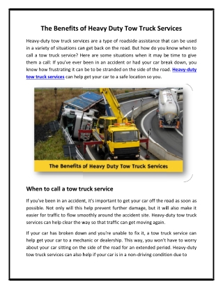 The Benefits of Heavy Duty Tow Truck Services