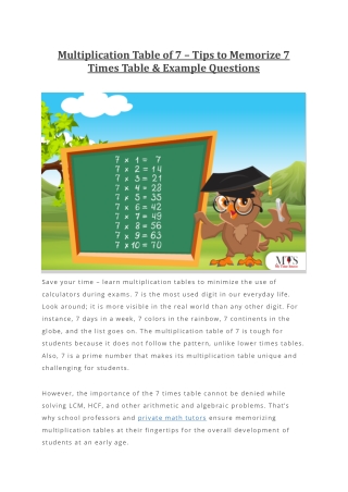 Multiplication Table of 7