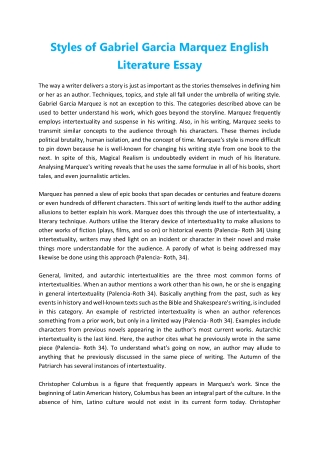 Styles of Gabriel Garcia Marquez English Literature Essay