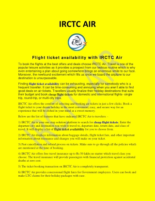 Flight ticket availability with IRCTC Air