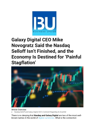 Galaxy Digital CEO Mike Novogratz Said the Nasdaq Selloff