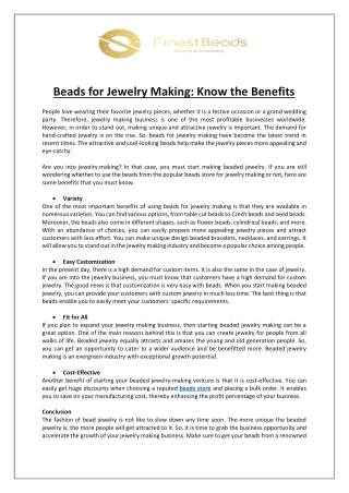 Beads for Jewelry Making: Know the Benefits