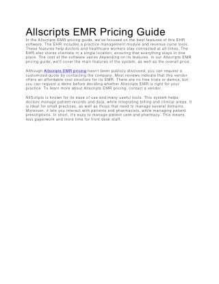 Allscripts EMR Pricing Guide