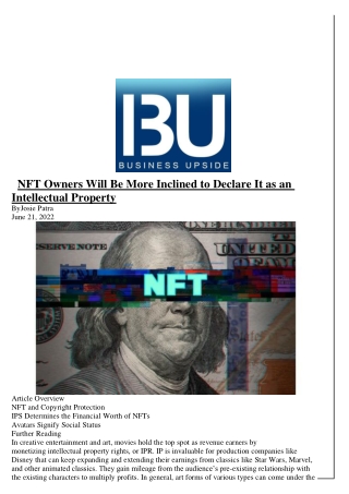 NFT Owners Will Be More Inclined to Declare It as an Intellectual Property