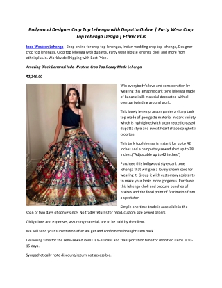 Bollywood Designer Crop Top Lehenga with Dupatta Online | Party Wear Crop Top Le