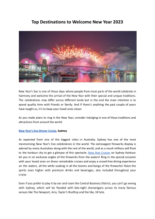 Top Destinations to Welcome New Year 2023