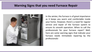 Warning Signs that you need Furnace Repair