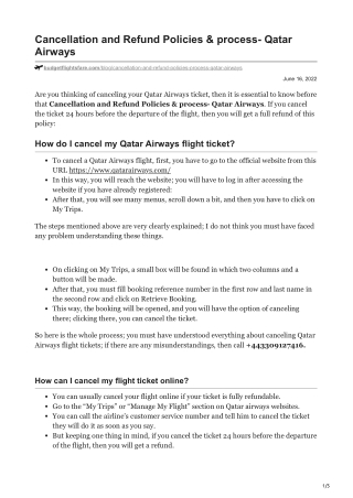 Cancellation and Refund Policies of Qatar Airways