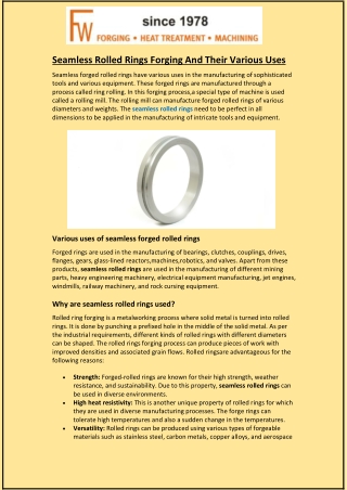 Seamless Rolled Rings Forging And Their Various Uses