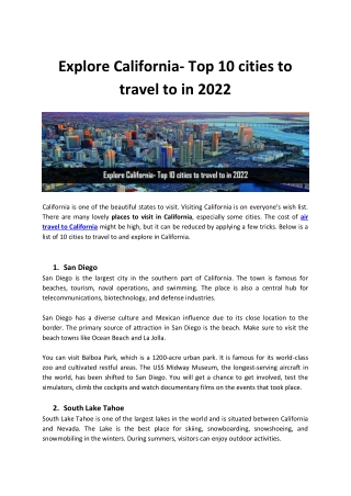 Explore California- Top 10 cities to travel to in 2022
