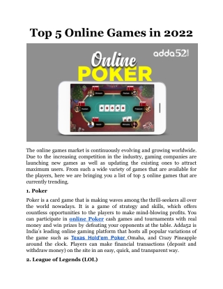 Top 5 Online Games in 2022
