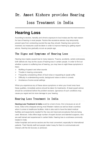 Dr. Ameet Kishore provides Hearing loss Treatment in India