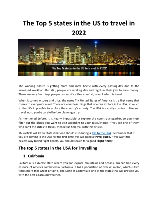 The top 5 states in the US to travel in 2022