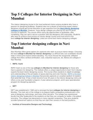 Top 5 Colleges for Interior Designing in Navi Mumbai