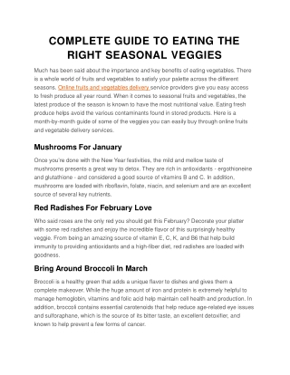 COMPLETE GUIDE TO EATING THE RIGHT SEASONAL VEGGIES