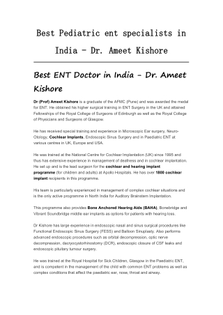 Best Pediatric ent specialists in India - Dr. Ameet Kishore