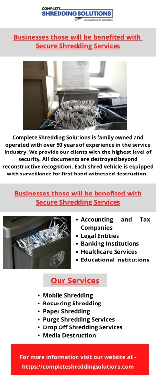 Businesses those will be benefited with  Secure Shredding Services