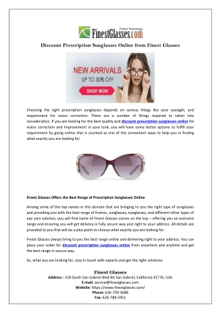 Discount Prescription Sunglasses Online from Finest Glasses