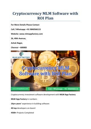 Cryptocurrency MLM software with ROI Plan