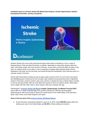 Ischemic Stroke (IS) Market Insights and Epidemiology Forecast