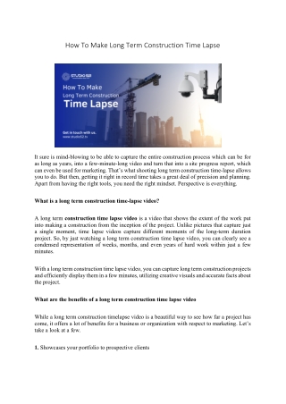 How To Make Long Term Construction Time Lapse