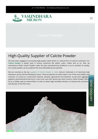 Calcite powder supplier in India | Calcite powder in India | Vasundhra Micron
