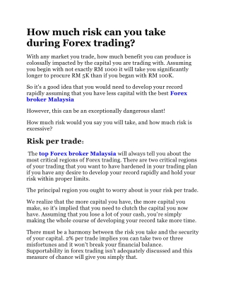 How much risk can you take during Forex trading