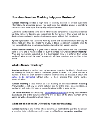 How Does Number masking will help for your business