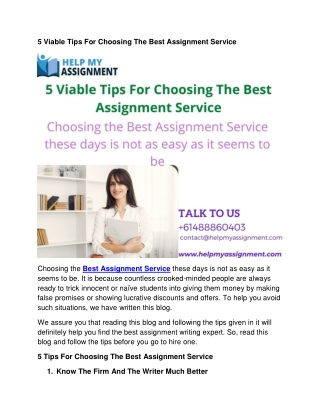 5 Viable Tips For Choosing The Best Assignment Service