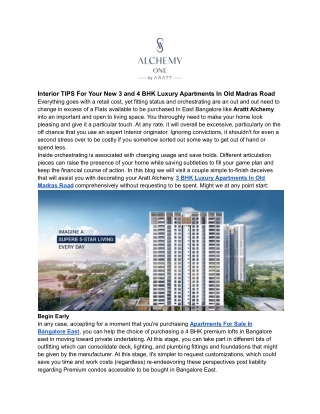 Interior TIPS For Your New 3 and 4 BHK Luxury Apartments In Old Madras Road