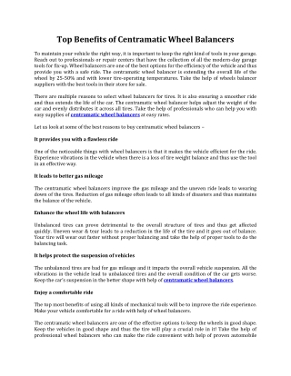 Top Benefits of Centramatic Wheel Balancers