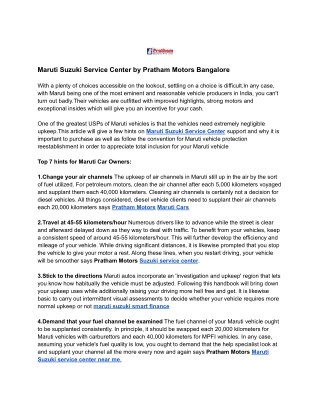 Maruti Suzuki Service Center Tips by Pratham Motors