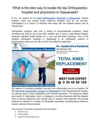 What is the best way to locate the top Orthopaedic hospital and physicians in Vijayawada_