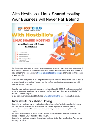 With Hostbillo's Linux Shared Hosting, Your Business will Never Fall Behind