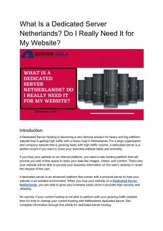 What Is a Dedicated Server Netherlands_ Do I Really Need It for My Website_