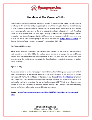 Holidays at The Queen of Hills