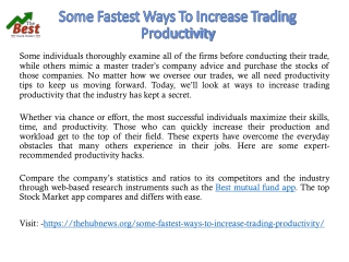 Some Fastest Ways To Increase Trading Productivity