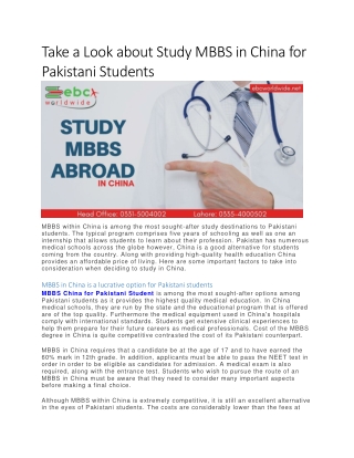 Take a Look about Study MBBS in China for Pakistani Students