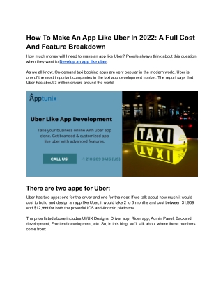 How To Make An App Like Uber In 2022: A Full Cost And Feature Breakdown