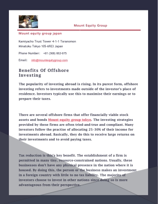 Benefits Of Offshore Investing