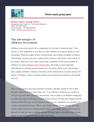 The advantages of offshore investment