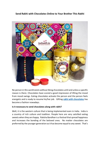 Send Rakhi with Chocolates Online to Your Brother This Rakhi