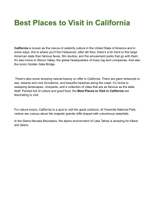 Best Places to Visit in California