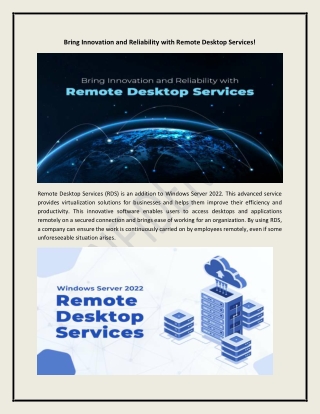 Bring Innovation and Reliability with Remote Desktop Services!