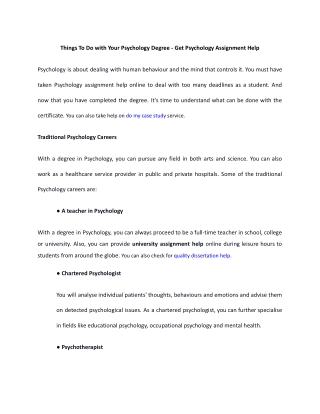 Things To Do with Your Psychology Degree - Get Psychology Assignment Help